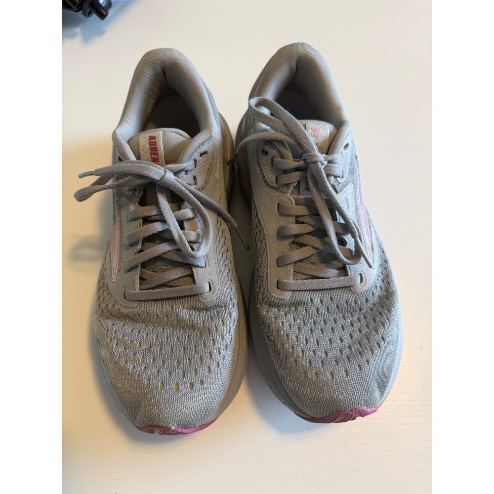 Brooks Adrenaline GTS 22 Womens Grey Rose Pink Running Shoes Sneakers